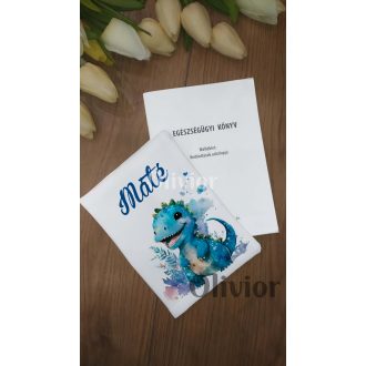   Dinós egészségügyi kiskönyv borító névvel nyomott mintával