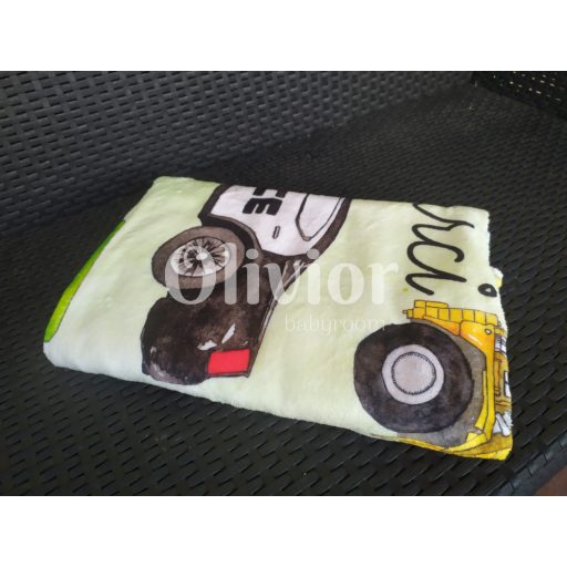 Traktor, tűzoltó, rendőr, markoló mintás pléd kisfiúknak puha wellsoft anyagból